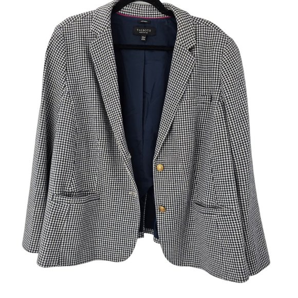 Talbots Houndstooth Blazer Jacket Women's 20W Petites Aberdeen Navy Blue Work - Picture 5 of 12
